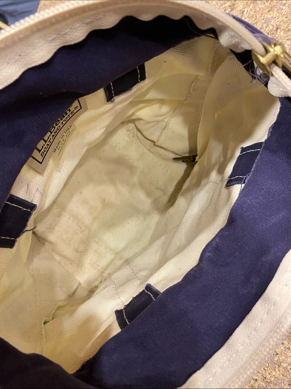 Vintage L.L.Bean BOAT AND TOTE Mini Stripe Blue Green 0FWM1 Zipper No Monogram - Picture 16 of 17
